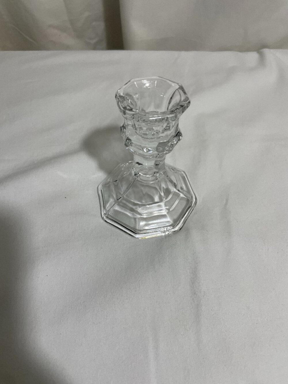 Clear Glass Taper Candle Holder 4.5” Faceted Candlestick Octagonal Base
